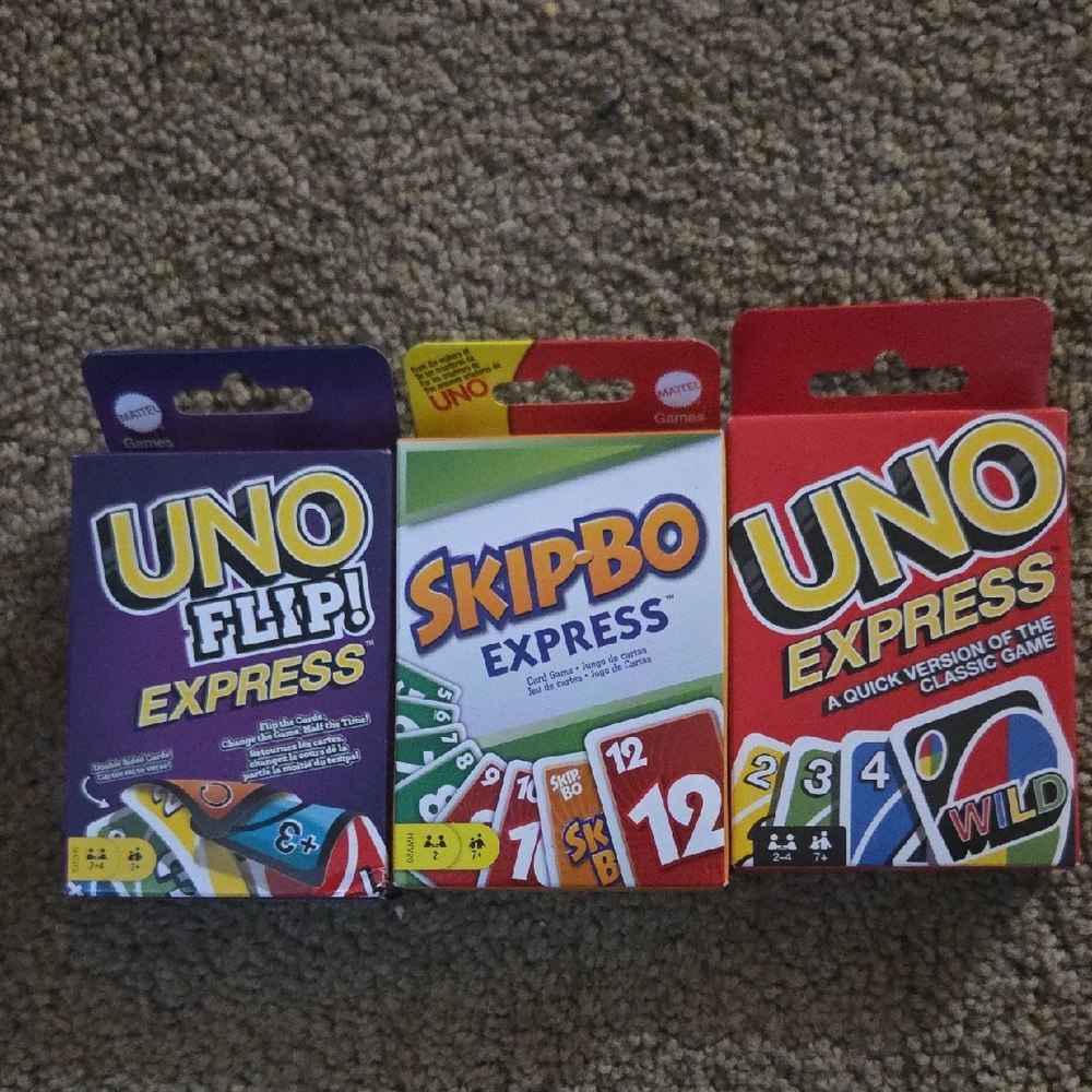 Mattel UNO & Skip-Bo Express Card Game Set - Red, Purple, White